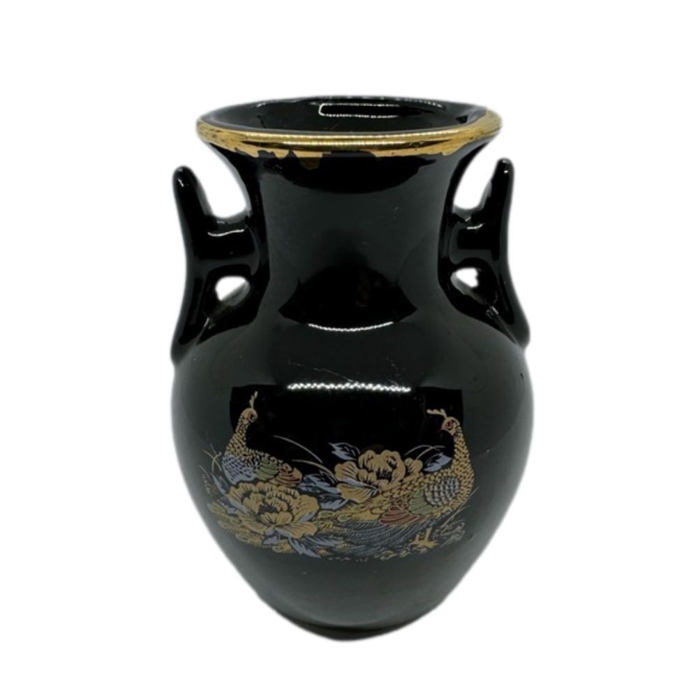 Vintage Japanese Set of 3 Black & Gold Assorted Vases with Golden Pheasant - Picture 6 of 9